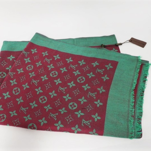 Louis Vuitton Monogram Scarf Red/Aqua Wool-Blend - Picture 5 of 8